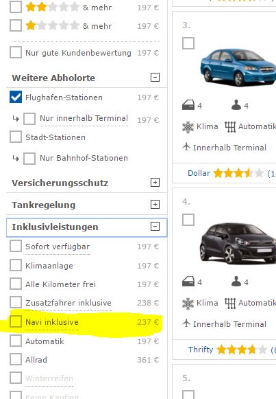 Kosten fuer Navi im Mietwagen