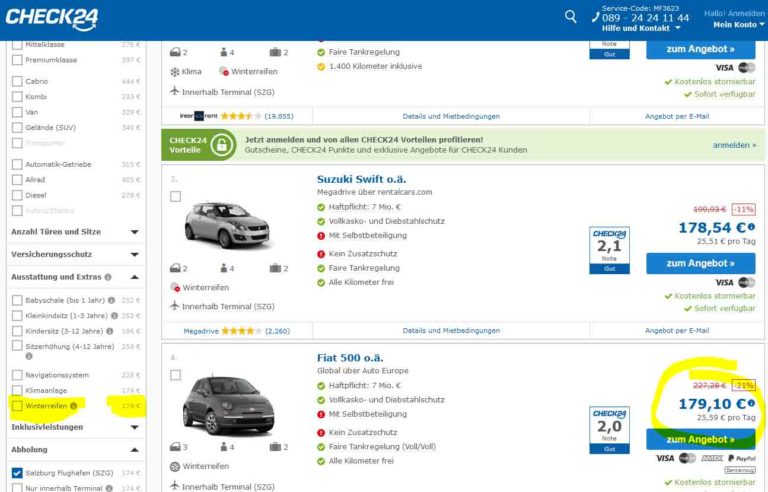 Check24 Mietwagen Winterreifen