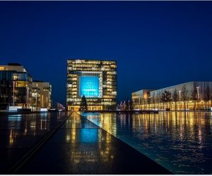 Stadt Essen Skyline bei Nacht